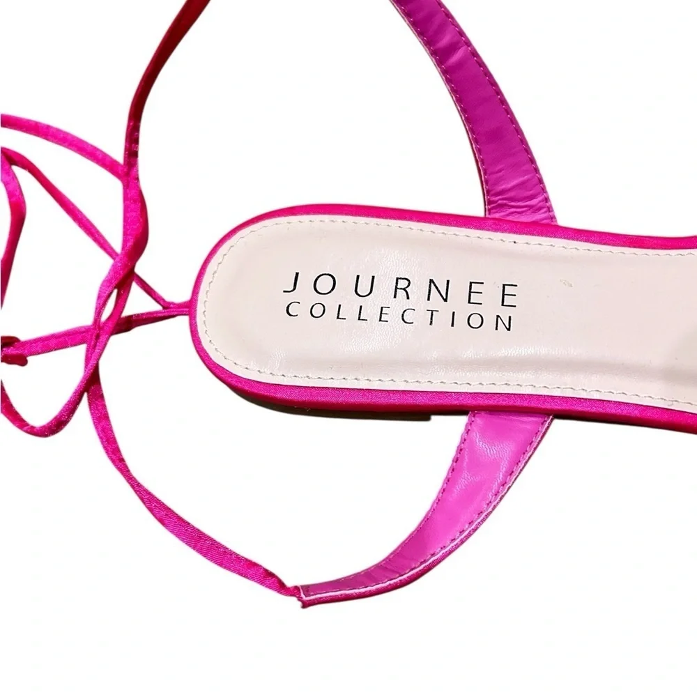 Nwot Journee Collection Theia Fuchsia pink Satin Sandals cushioned flat size 11 - Picture 13 of 15